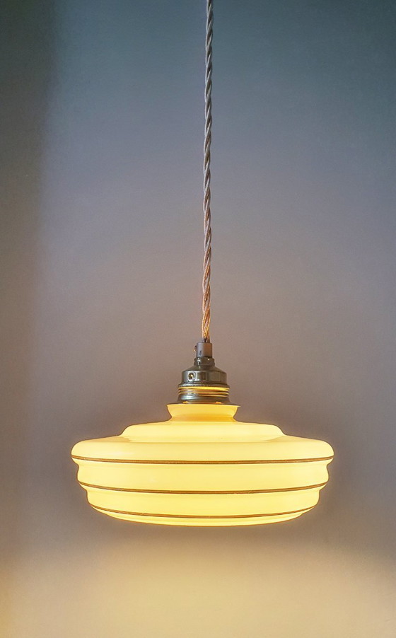 Image 1 of Set of 2 vintage pendant lamps made of opaline glass.