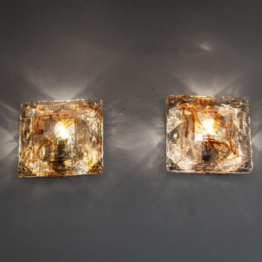 1x Pair of “Diamante” Murano Glass Wall Sconces by Mazzega