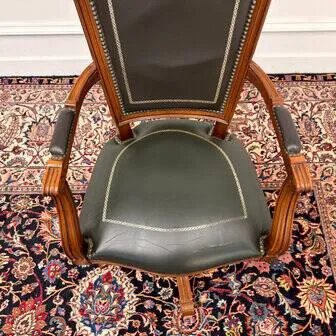 Grande chaise de bureau Chesterfield verte classique anglaise, Chaises de bureau, Cuir, Bois (photo 6 sur 8)