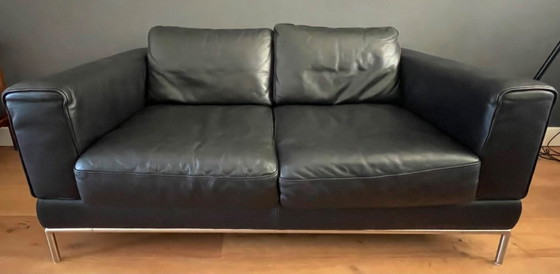 Image 1 of Zwart lederen vintage IKEA bank 