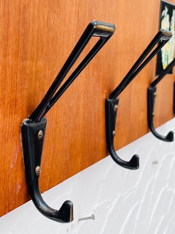 Image 1 of Vintage 1960s wooden wall-mounted coat rack with mirror