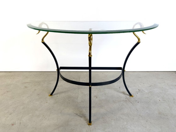 Console Hollywood Regency en laiton cygne, années 1980 – Verre, Fer (photo 11 of 11)