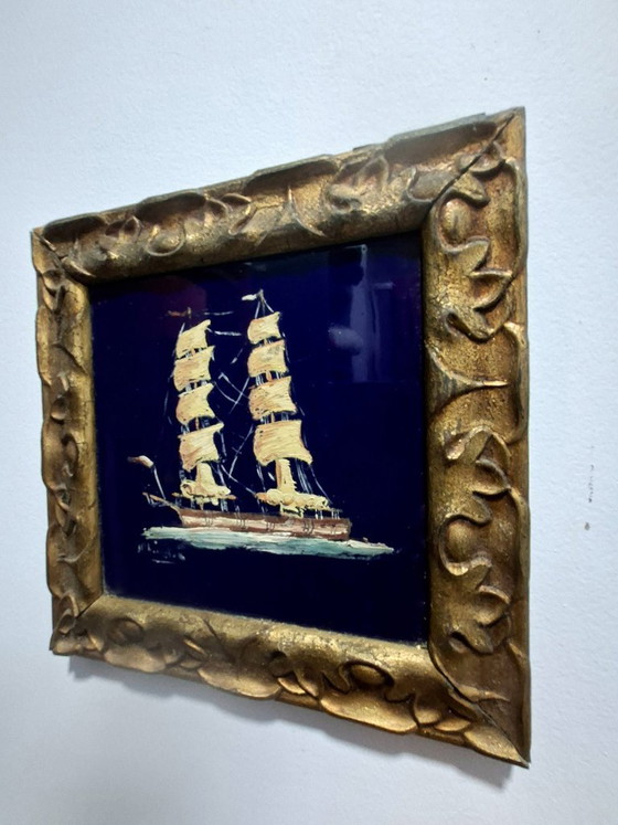 Image 1 of Piastrelle vintage dipinte a mano, firmate e incorniciate | Decorazioni nautiche
