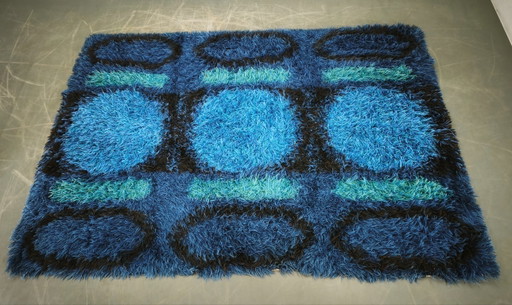 Großer dänischer abstrakter blauer Wollteppich „Rya“ im Ege-Stil