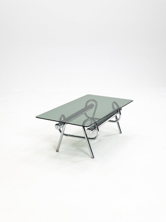 Image 1 of Tavolino da caffè scultoreo cromato con nodo degli anni '70