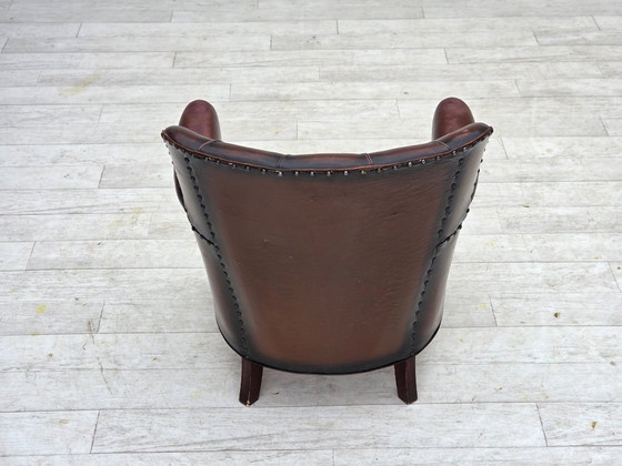 Image 1 of 1930s, Danish armchair, brown furniture leather, velour.