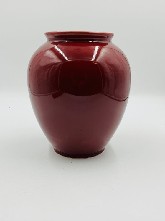 Image 1 of Vintage vase in burgundy red glazed ceramic