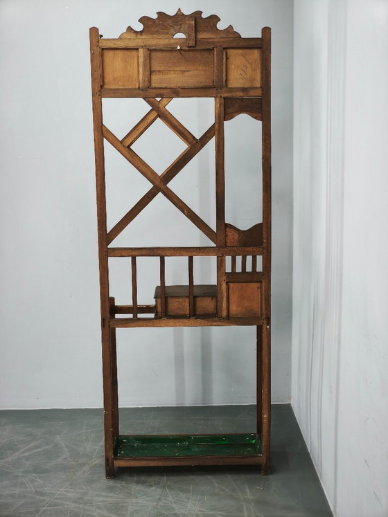 Appendiabiti Arts & Crafts in rovere massiccio, c. 1900, con ganci e portaombrelli, Legno, Metallo, Marrone (foto 4 di 14)