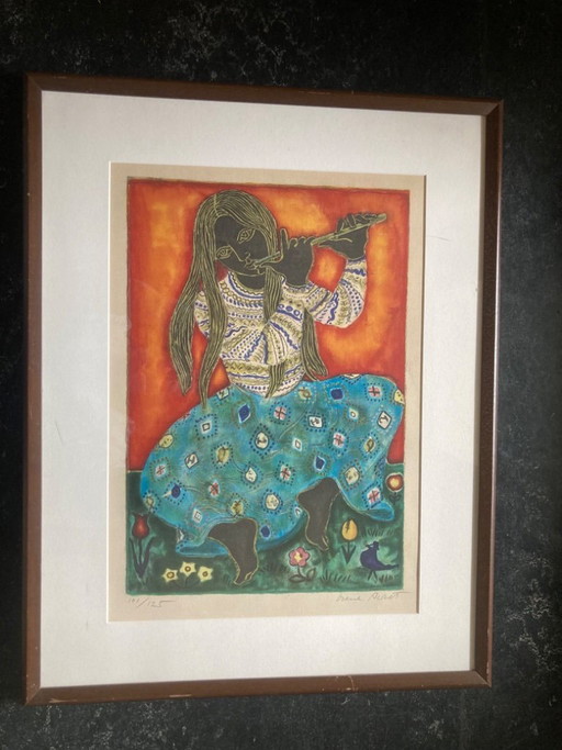 Litografía ‘Niña con flauta’ Irene Awret
