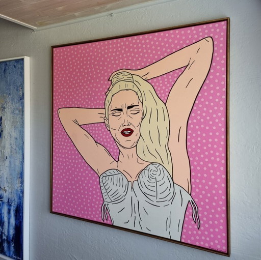 Frances Eckhardt - hand painted Madonna in gold frame 90x90cm