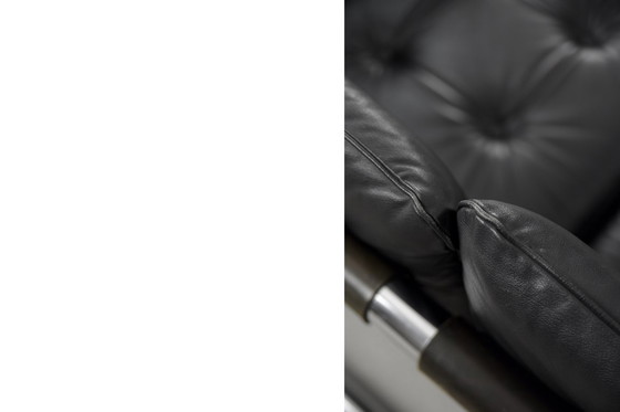 Image 1 of Vintage Brutalistische Buisvormige Metalen en Lederen Bauhaus Minimalistische Sofa 1950