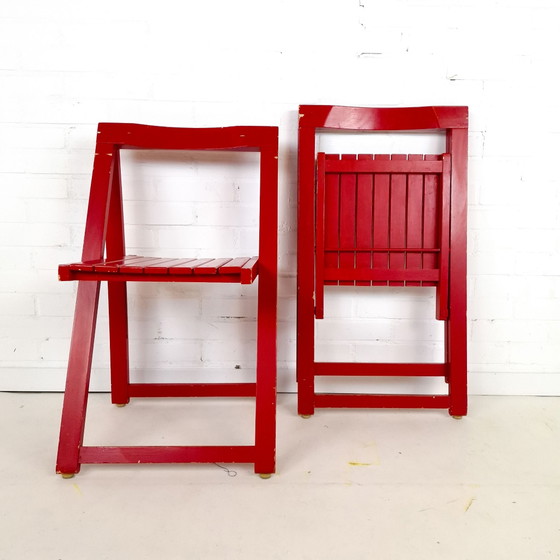 2x Vintage wooden folding chair Trieste Aldo Jacober 70s, Red (photo 4 of 8)