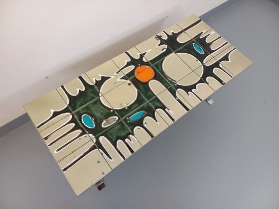 Image 1 of Vintage coffee table from the 60s and 70s in ceramic, chrome metal and wood