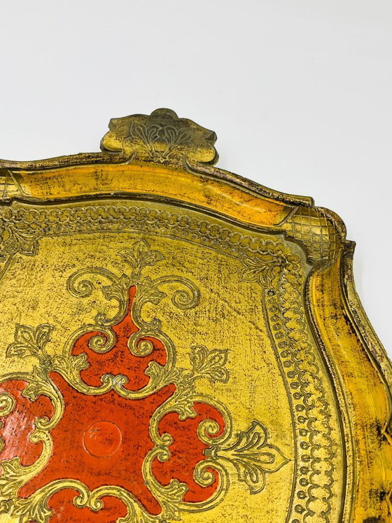 Image 1 of Grande vassoio fiorentino, stile barocco, oro giallo, vintage anni '70