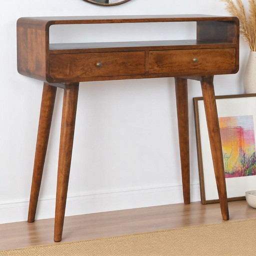 Console table in solid mango wood with a chestnut wood look