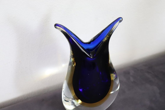 Image 1 of Vase en verre de Murano bleu et jaune par Formia, années 1970