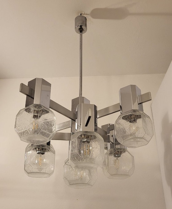 Gaetano Sciolari kroonluchter, 9 lampen, chroom, aluminium, mat glas, Space Age, Brutalisme – Chrome (photo 6 of 12)