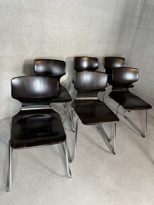 6X Vintage Flötotto Pagholz Stoelen