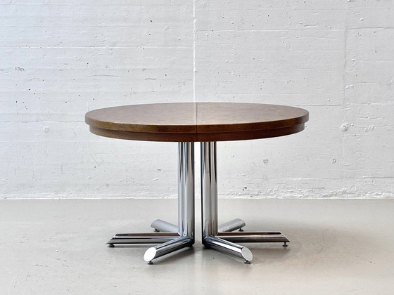 Dieter Wäckerlin Extendable Table – Wood Mosaic & Chrome, Switzerland, 1960s – Dining tables, Vintage (photo 13 of 13)