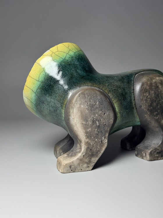 South African Raku Ceramic Lion, African-Inspired Sculpture, Handcrafted Decorative Art, Green (photo 8 of 14)