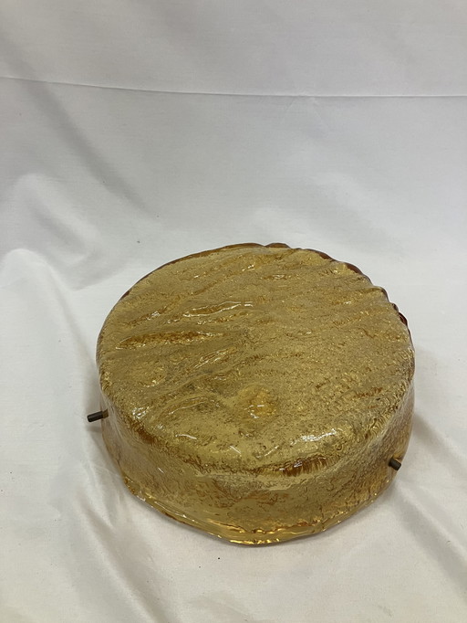 Vintage Decken- oder Wandleuchte aus bernsteinfarbenem Eisglas