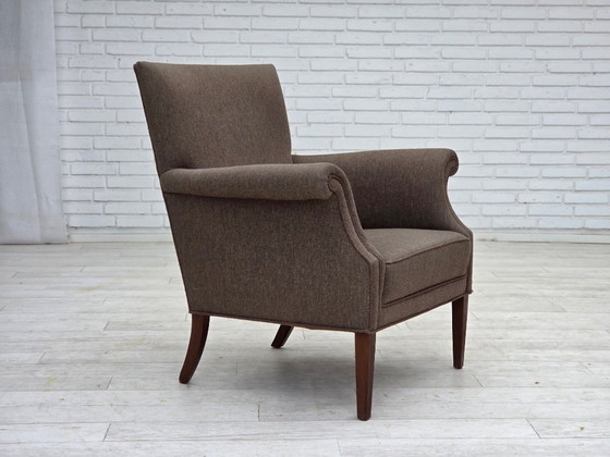 Image 1 of 1960s, Danish armchair, furniture wool, ash wood legs.