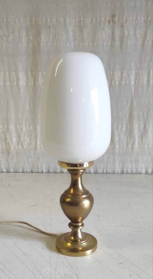 Table lamp in brass with opaline glass globe - mid-20th century