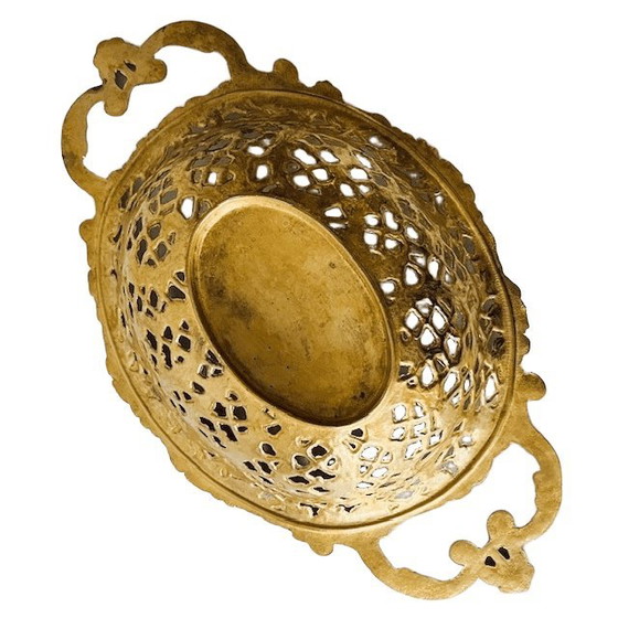 Image 1 of Cesto di frutta in ottone vintage italiano in filigrana barocca, anni '60