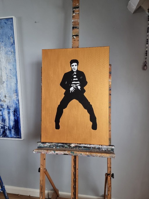Frances Eckhardt - 50x70 cm Pop Art Elvis Painting Hand-Painted