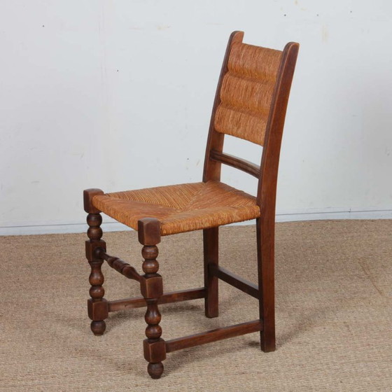 Image 1 of Ensemble de 8 chaises paillées en bois massif, 1940