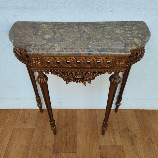 Vintage wall console, side table, console table with marble top. Italian