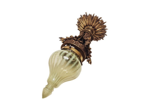 Empire bronzen hanglamp met uraniumglas, Frankrijk, jaren 1890 – Hanglampen (photo 13 of 13)