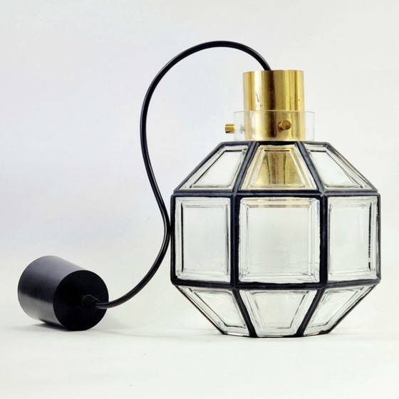Image 1 of Mid Century Glass & Brass Pendant Light From Limburg, Germany