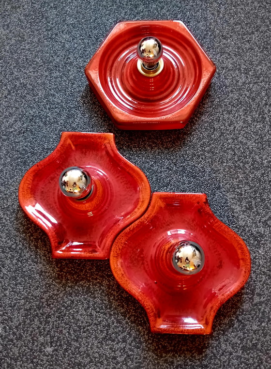 Image 1 of 3x J70 Huhstadt Leuchten Lampada da parete in ceramica Spaceage - Rosso Arancione
