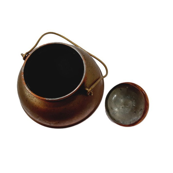 Image 1 of Vintage Small Copper Pot with Lid and Handle, Cauldron, Churn