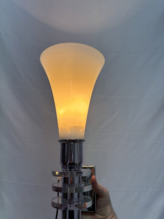 Image 1 of Set van 2 Vintage Art Deco Wandlampen Chroom & Glas Jaren 80