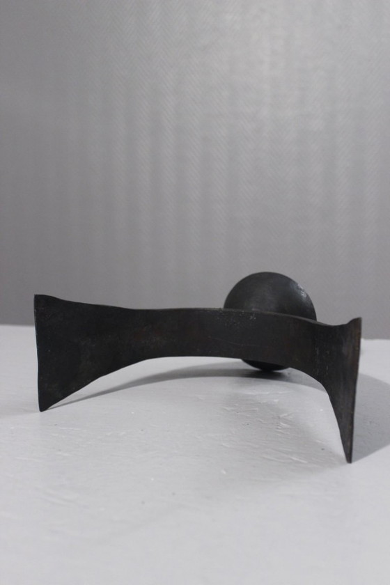 Image 1 of Wrought iron candle holder, brutalist design, 1950s Marolles style