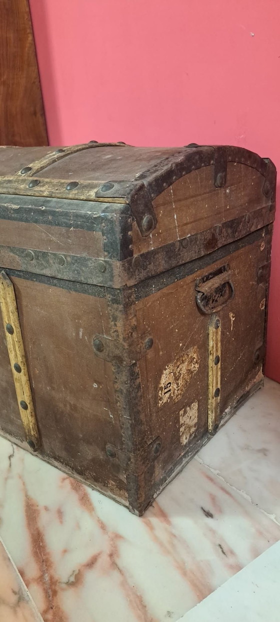 19e-eeuwse reiskoffer, Kledingkasten, Hout, Textiel, Bruin (foto 8 van 12)