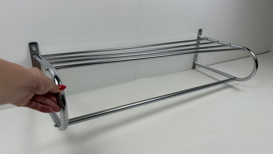 Image 1 of Vintage wall coat rack chrome for clothes hangers with hat rack