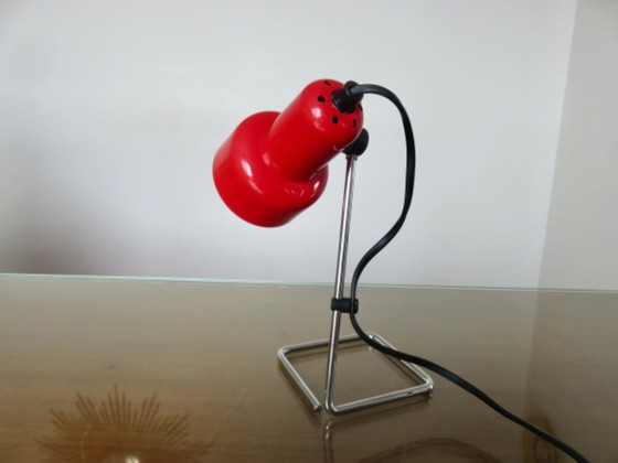 Image 1 of Chrome-plated metal and red ABS plastic lamp, 1970s/80s