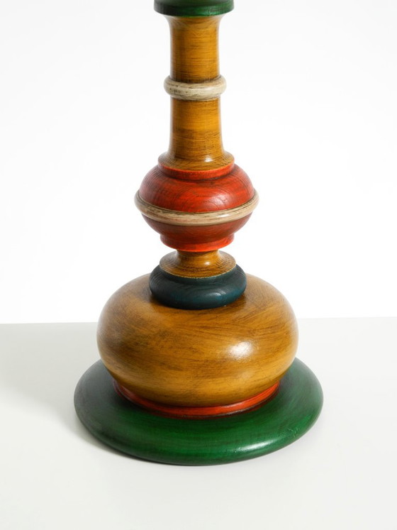 Beautiful, Large 1980s Table Lamp Made of Colorful Stained Pine Wood (photo 5 of 16)