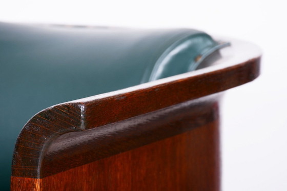 Pair Of Restored Art Deco Armchairs, by F. And H. Gessner, Oak, Czech, 1920s – Leather, Wood (photo 9 of 9)