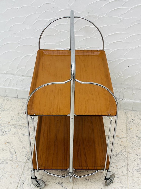 Carrello di servizio pieghevole Bremshey Dinett in cromo vintage e legno – Carrelli bar, Chrome (photo 10 of 16)