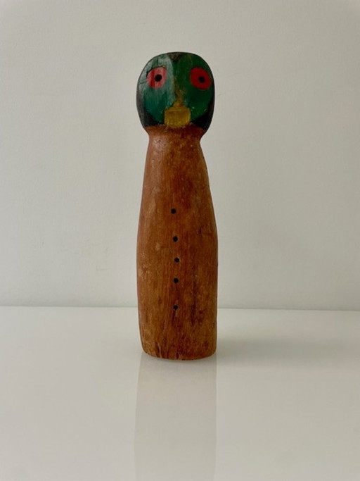 Statuetta vintage intagliata nel legno, primitiva, espressiva