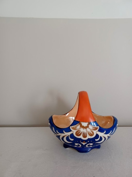 Panier en céramique peint à la main – style éclectique – faïence de Gouda – couleurs éclatantes