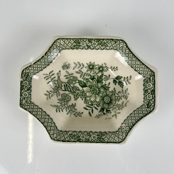 Image 1 of Duo van sieradenbakjes/zeepbakjes van Mason's Ironstone, decor "Stratford" groen, Engeland, 1970