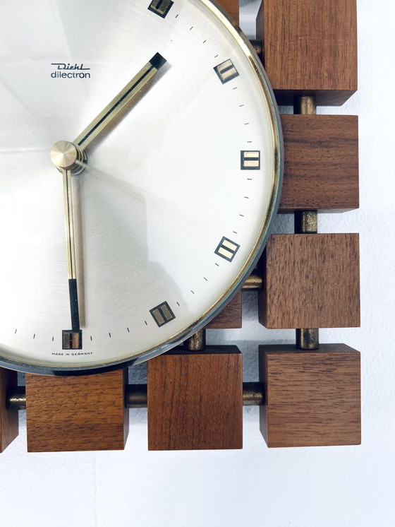 Image 1 of Vintage teak & brass wall clock '70s