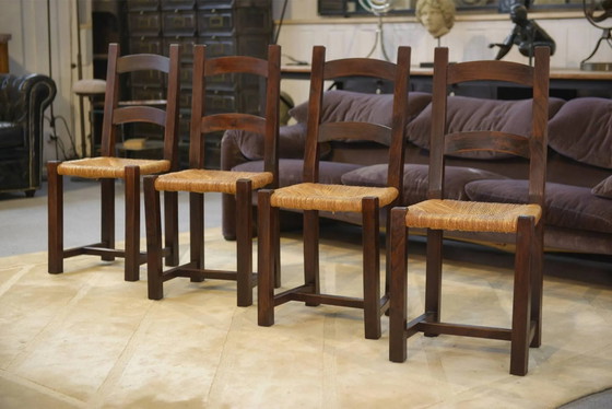 Set of 4 chairs in elm and straw by Aranjou 1950s, Dining chairs, Wood, Vintage (photo 14 of 14)