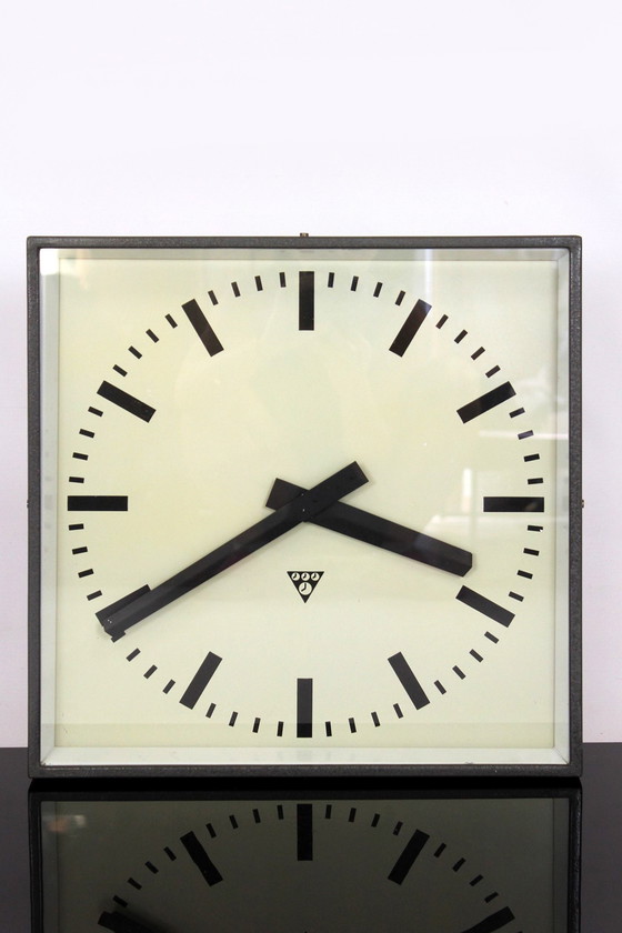 Image 1 of Industrial Square Railway Clock from Pragotron, 1980s
