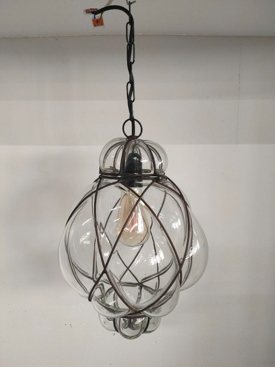 Image 1 of Venetian Pendant Lamp Spherical Glass with Metal Framework.